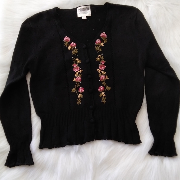 Susan Bristol Sweaters - Pointelle Knit Pearl Embellished Jumper